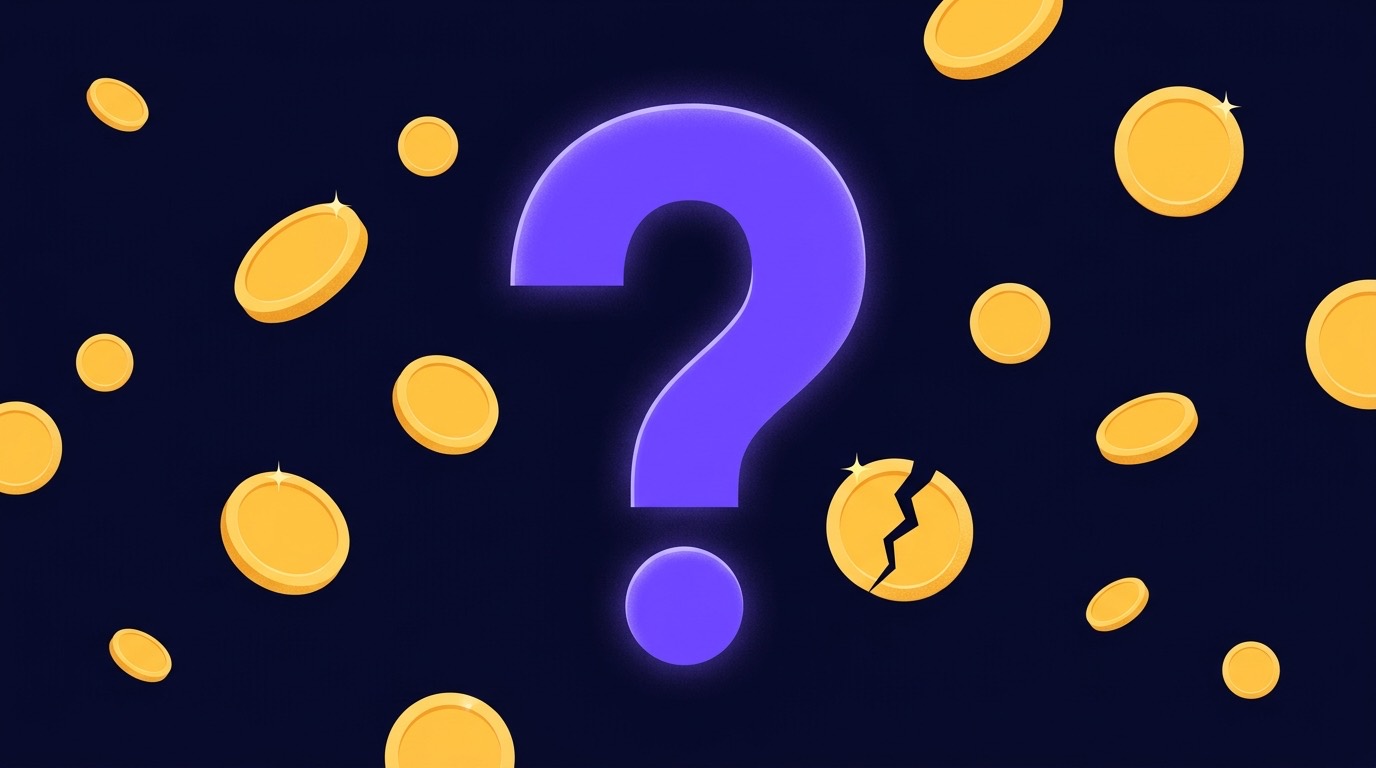 Illustration of a magnifying glass examining a question mark over scattered coins