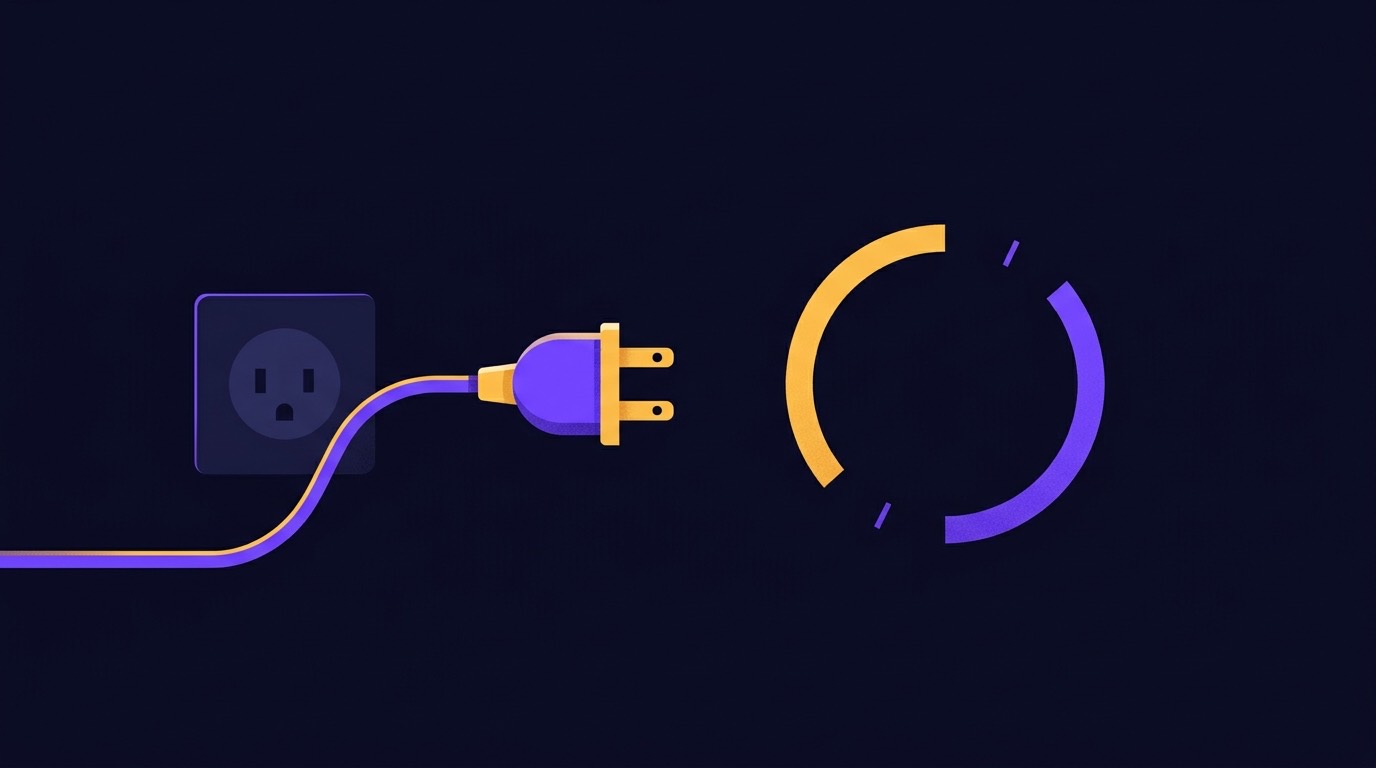 Illustration of a disconnected plug beside a loading spinner