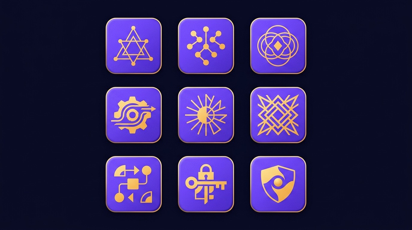Illustration of a grid of colourful slot machine tiles